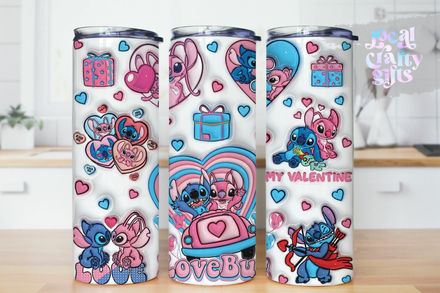 Stitch Valentine Pink 3D Puff 20oz Kids Tumbler Design