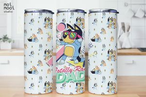 Bluey Dad Bandit Cartoon Kids 16oz Glass Libbey Tumbler Wrap Design