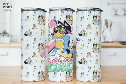 Bluey Dad Bandit Cartoon Kids 16oz Glass Libbey Tumbler Wrap Design