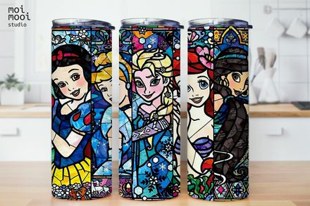 Glass Art Disney Princess 20oz Tumbler Design