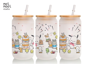 Sanrio Pochacco Kawaii Puppy 16oz Glass Libbey Tumbler Design