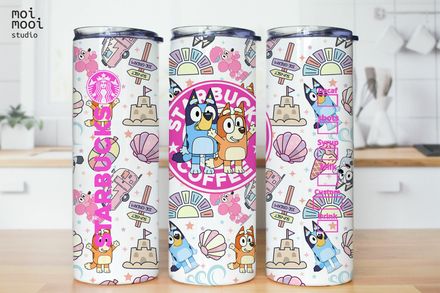 Bluey Coffee Cartoon Kids 20oz Tumbler Wrap Design