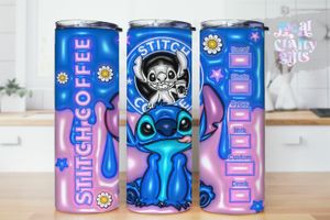 Stitch Pink Coffee 3D Puff 20oz Kids Tumbler Design