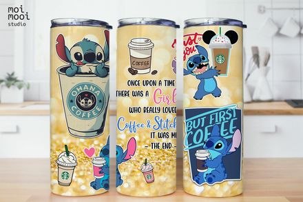Disney Stitch Kawaii Coffee Blue Koala 20oz Tumbler Design