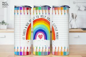 Back to School Teacher Pencil Crayon Raintow Coffee 20oz Tumbler Design