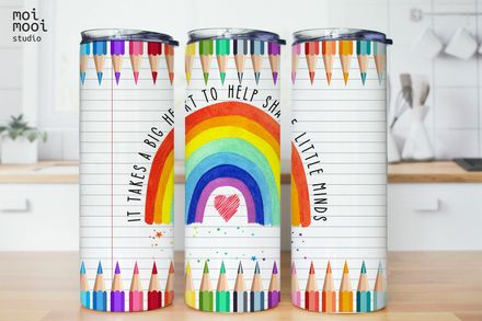 Back to School Teacher Pencil Crayon Raintow Coffee 20oz Tumbler Design