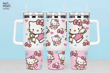 Sanrio Pink Kawaii Hello Kitty Angel Cupid 40oz Tumbler Design