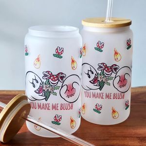 Kawaii Super Mario Game Ghosts 18oz Glass Tumbler