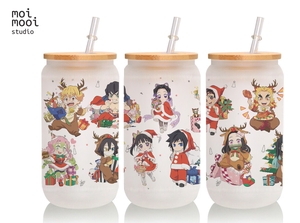 Christmas Anime Demon Slayers 16oz Glass Libbey Tumbler Design