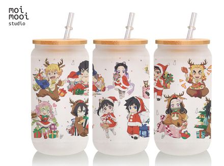 Christmas Anime Demon Slayers 16oz Glass Libbey Tumbler Design