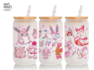 Anime Pink Pokemon Monster Pet 16oz Glass Libbey Tumbler Design