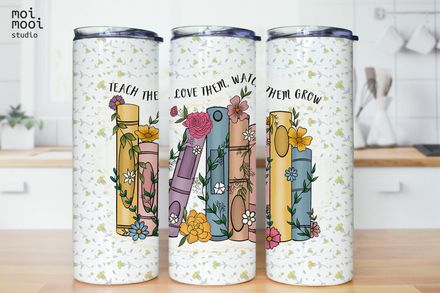 Back to School Teacher Book Flower 20oz Tumbler Design