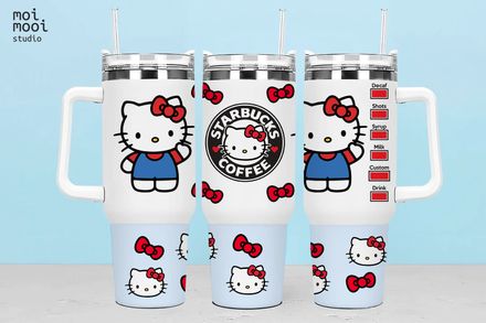 Sanrio Kawaii Hello Kitty Coffee 40oz Tumbler Design