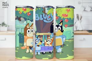 Bluey Family Dad Bandit Cartoon Kids 16oz Glass Libbey Tumbler Wrap Design