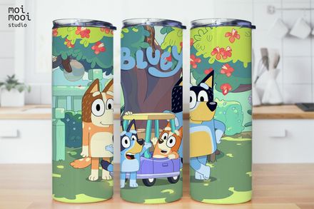 Bluey Family Dad Bandit Cartoon Kids 16oz Glass Libbey Tumbler Wrap Design