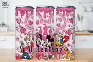 Disney Minnie Valentine Pink 3D Puff 20oz Kids Tumbler Design
