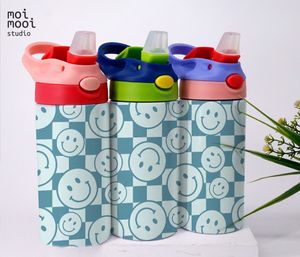 Retro Blue Smile Checkered 12oz Kids Sippy Tumbler Design