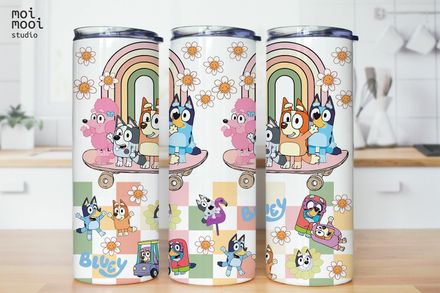 Bluey Mama Cartoon Kids 20oz Tumbler Wrap Design
