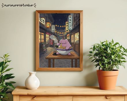 Pokemon Ditto Ramen Print 8x10