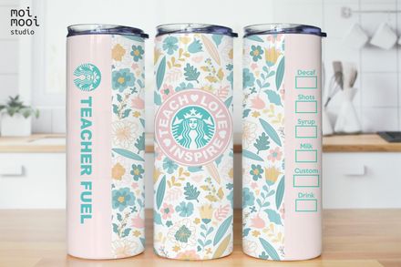 Back to School Teacher Fuel Coffee Flower 20oz Tumbler Design