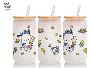 Sanrio Pochacco Kawaii Puppy 16oz Glass Libbey Tumbler Design