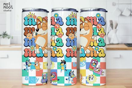 Bluey Mama Cartoon Kids 20oz Tumbler Wrap Design