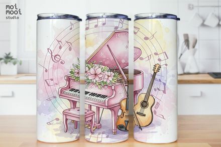Pink Piano Violin Music Teacher 20oz Tumbler Design