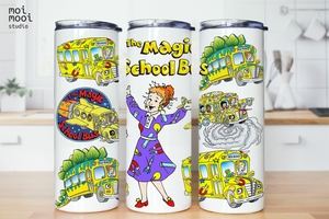 Kids Cartoon Magic School Bus 20oz Skinny Tumbler Design