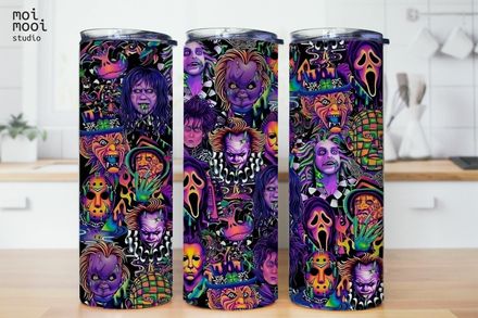 Horror Halloween Neon Villains 20oz Tumbler Design