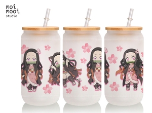 Anime Demon Slayers 16oz Glass Libbey Tumbler Design
