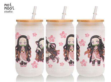 Anime Demon Slayers 16oz Glass Libbey Tumbler Design