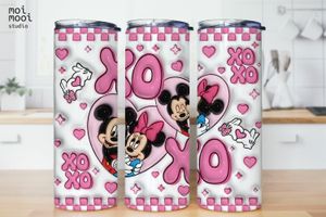 Disney Minnie Valentine Pink 3D Puff 20oz Kids Tumbler Design