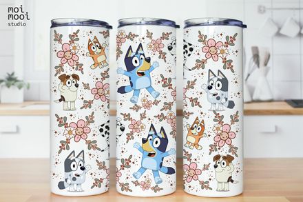 Bluey Flower Cartoon Kids 20oz Tumbler Wrap Design