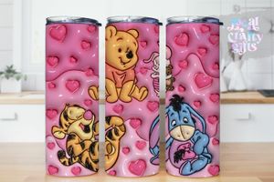 Pooh Valentine Pink 3D Puff 20oz Kids Tumbler Design