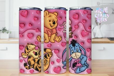 Pooh Valentine Pink 3D Puff 20oz Kids Tumbler Design
