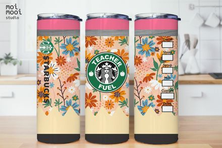 Back to School Teacher Fuel Coffee Flower Pencil 20oz Tumbler Design