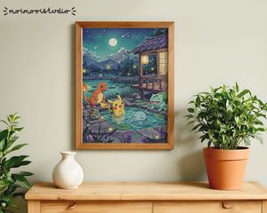 Pokemon Starters Pikachu Charmander Squirtle Bulbasaur in tub Print 8x10