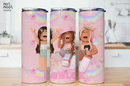 Pink Roblox Video Game Girl Kids 20oz Tumbler Design