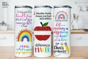 EA Education Assistant School Teacher Pencil Crayon Rainbow Apple Coffee 20oz Tumbler Design