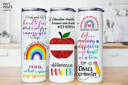 EA Education Assistant School Teacher Pencil Crayon Rainbow Apple Coffee 20oz Tumbler Design