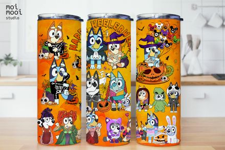 Halloween Bluey Cartoon Kids 20oz Tumbler Wrap Design