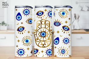 Evil Eye Retro Hippy Blue 20oz Tumbler Design