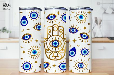 Evil Eye Retro Hippy Blue 20oz Tumbler Design