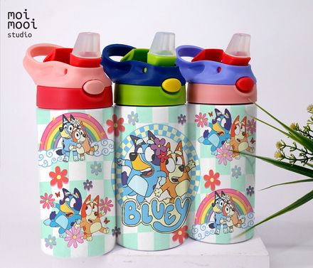 Bluey Cartoon 12oz Kids Sippy Tumbler Wrap Design