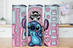 Stitch Pink Coffee 3D Puff 20oz Kids Tumbler Design