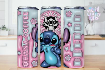 Stitch Pink Coffee 3D Puff 20oz Kids Tumbler Design