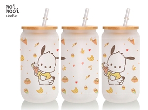 Sanrio Pochacco Kawaii Puppy 16oz Glass Libbey Tumbler Design