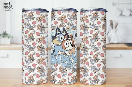 Bluey Cartoon Kids 20oz Tumbler Wrap Design