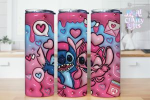Stitch Valentine Pink 3D Puff 20oz Kids Tumbler Design