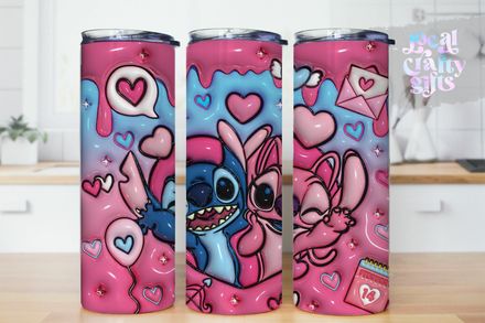 Stitch Valentine Pink 3D Puff 20oz Kids Tumbler Design